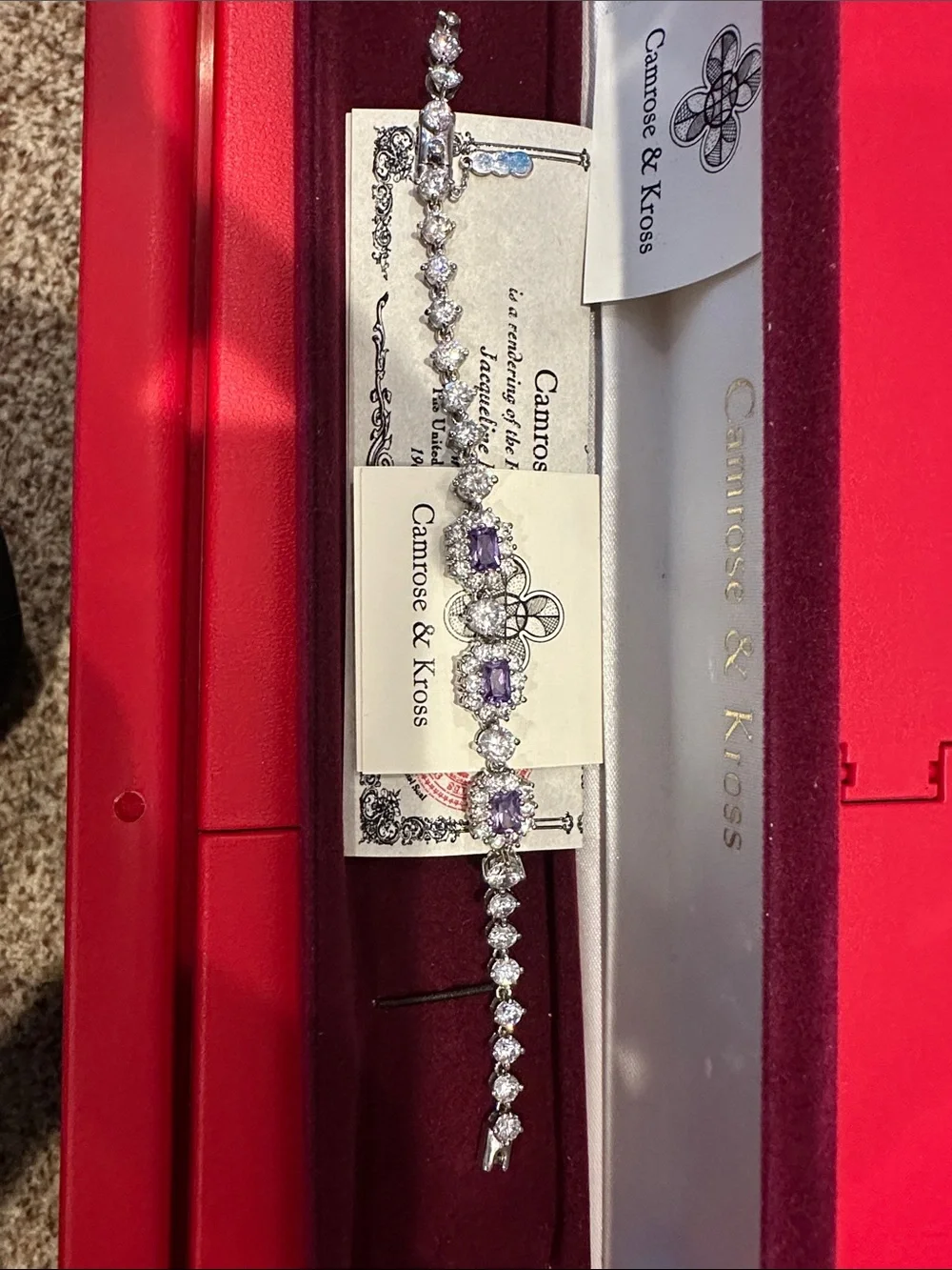 Camrose & Kross Silver Bracelet with Light Purple Stones